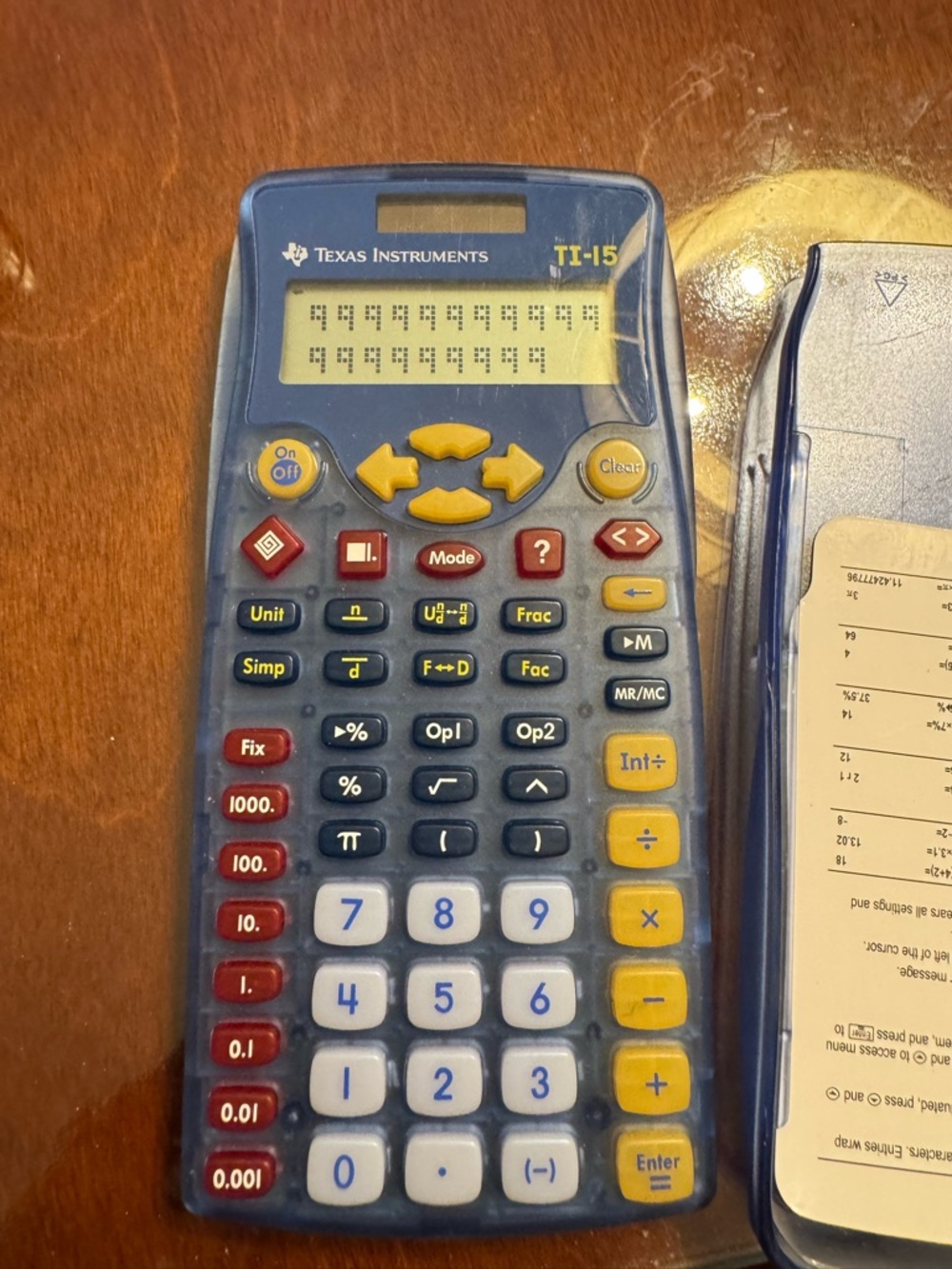 Texas Instruments TI-15 Calculator Cover Insert - Blue/Clear - Picture 2 of 6